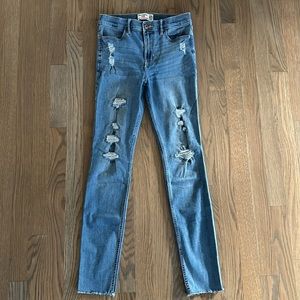 Abercrombie & Fitch Girls Jeans sz 15-16 Slim High Rise Blue Wash Distressed Fun